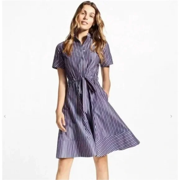 Brooks Brothers Striped Cotton Poplin Dress Short Sleeve Size 6 - Picture 1 of 4